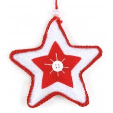 Χριστουγεννιάτικο Κρεμαστό Υφασμάτινο Αστέρι, Λευκό και Κόκκινο με Λευκό Κουμπί (12cm)